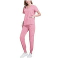 thumbnail image 1 of Scrubs Set for Women Nurse Uniform V-Neck Top and Drawstring Jogger Pants with Multi Pocket Workwear, 1 of 5