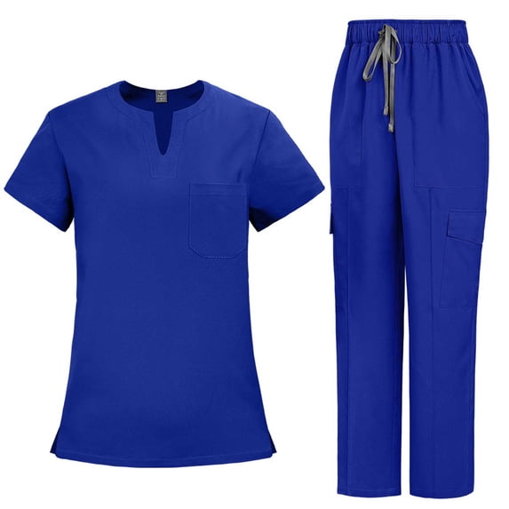 Scrubs Set for Women Short Sleeve V-Neck Scrub Top Drawstring Scrub Pants Stretch Nursing Uniform Scrub Sets with Pockets