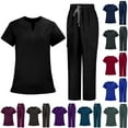 thumbnail image 1 of Scrubs Set for Women Short Sleeve V-Neck Scrub Top Drawstring Scrub Pants Stretch Nursing Uniform Scrub Sets with Pockets, 1 of 5