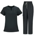 thumbnail image 1 of Scrubs Set for Women Solid Loose Drawstring Pants Pocket Caregiver Short Sleeve V-Neck Blouses Nursing Uniform Set, 1 of 4