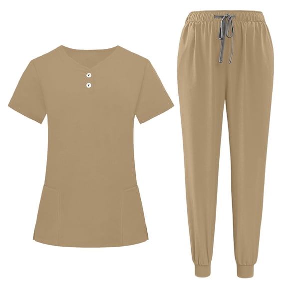 Scrubs Set for Women Stretch Slit V Neck Tops Jogger Pant Set Quick Drying Medical Nurse Scrub Sets Uniforms