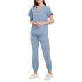 thumbnail image 1 of Scrubs Sets for Women 2 Piece 2026 Spring Summer V-Neck Scrub Top & Jogger Scrub Pants Stretch Nursing Workwear Quick Dry Medical Uniform Suits with Pockets Light Blue XL, 1 of 5