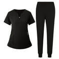 thumbnail image 1 of Scrubs Sets for Women 2 Piece Spring Summer V-Neck Scrub Top & Jogger Pant Quick Dry Nursing Workwear Stretch Uniform Suits with Multi Pocket for Nurse Esthetician Black 2XL, 1 of 4