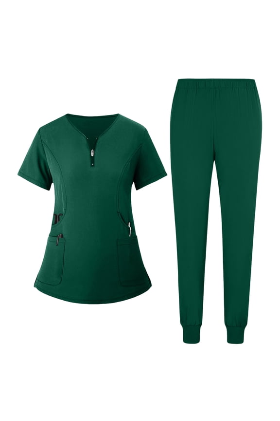 Scrubs Sets for Women Comfortable V-Neck Scrub Top & Jogger Pant Quick Dry Nursing Workwear Stretch Uniform Suits with Multi Pocket for Nurse Esthetician Dark Green XL