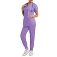 thumbnail image 1 of Scrubs Sets for Women Comfortable V-Neck Scrub Top and Jogger Pants Stretch Nursing Workwear Quick Dry Medical Uniform Suits with Multi Pocket for Nurse Esthetician Purple L, 1 of 4