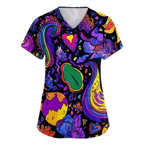 Scrubs Sets For Women, Cute Animal Printed Casual Short Sleeve V Neck Carer Working Uniform Nurse Shirts With Pockets Scrub Joggers Women Green Tops Business Casual Short (S, Purple) ZMTing