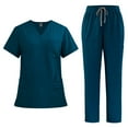 thumbnail image 1 of Scrubs Sets for Women Nurse Uniform Suit Stretch Top & Pants with Multi Pocket for Nurse Workwear Women Loose Drawstring Pants Pocket Caregiver Short Sleeve V-Neck Blouses Nursing Uniform Set, 1 of 2