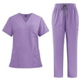 thumbnail image 1 of Scrubs Sets for Women Nurse Uniform Suit Stretch Top & Pants with Multi Pocket for Nurse Workwear Women Loose Drawstring Pants Pocket Caregiver Short Sleeve V-Neck Blouses Nursing Uniform Set, 1 of 2