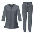 thumbnail image 1 of Scrubs Sets For Women, Quick-Dry Nursing Scrubs Set 3/4 Sleeve V Neck Top & Elastic Waist Pants With Pockets, Plus Size Workwear Healthcare Navy Scrubs Pants Shapewear (M, Dark Gray) ZMTing, 1 of 4