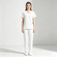 thumbnail image 1 of Scrubs Sets for Women Solid Quick-Dry Breathable Short Sleeve V-Neck Top & Straight-Leg Work Pants Medical Nurse Uniform with Pockets - White - L, 1 of 10