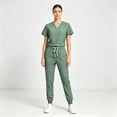thumbnail image 1 of Scrubs Sets for Women Solid Quick-Dry Breathable Short Sleeve V-Neck Top & Tapered Work Pants Medical Nurse Uniform with Pockets - Mint Green - XL, 1 of 8