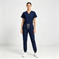 thumbnail image 1 of Scrubs Sets for Women Solid Quick-Dry Breathable Short Sleeve V-Neck Top & Tapered Work Pants Medical Nurse Uniform with Pockets - Navy - S, 1 of 8