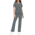 thumbnail image 1 of Scrubs Sets for Women V Neck Top and Bootcut Cargo Straight Pants with Pockets, 1 of 7