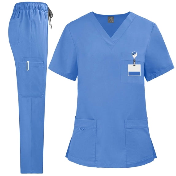 Scrubs Sets for Women V Neck Top and Drawstring Waist Pockets Pants Medical Uniform Workwear Practical Nursing Scrubs for Women Set