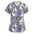 thumbnail image 1 of Scrubs Top Women，Easter Scrub Tops Women Plus Size Bunny Egg Hunt Print Short Sleeve V Neck Stretchy Holiday Nurse Working Uniform，Navy，L, 1 of 4
