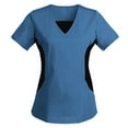 thumbnail image 1 of Scrubs Tops for Women Color Block Short Sleeve T-Shirt Regular Fit V-Neck Workwear Stretchy Nurse Uniform, 1 of 3