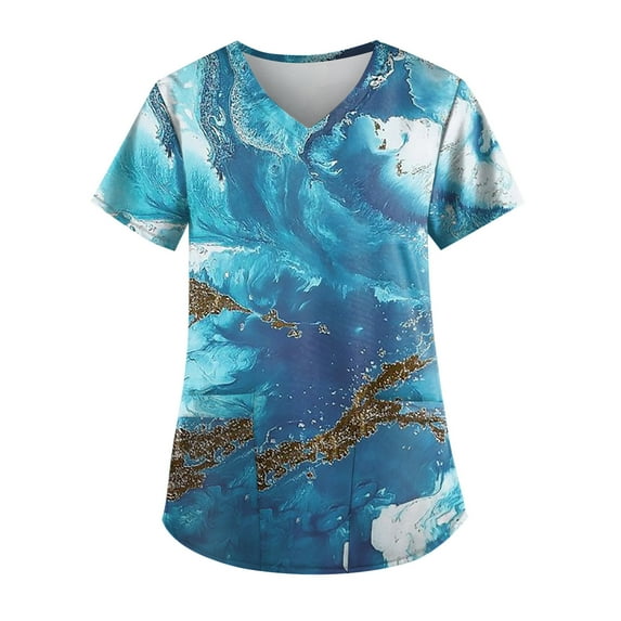 Scrubs Tops for Women Short Sleeve Summer Office Scrub Woman Slacking Short V Neck