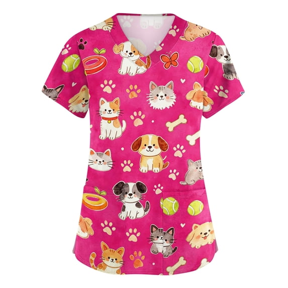 Scrubs Tops for Women Short Sleeve V Neck Pocketed Scrub Uniforms