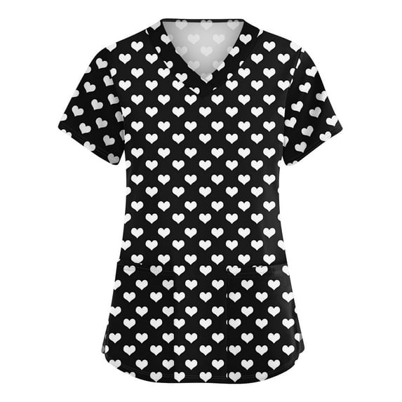 Scrubs Tops for Women Valentine's Day Soft Stretch Nurse Scrubs Working Uniform Workwear Stretchy V Neck Medical Scrubs T Shirts