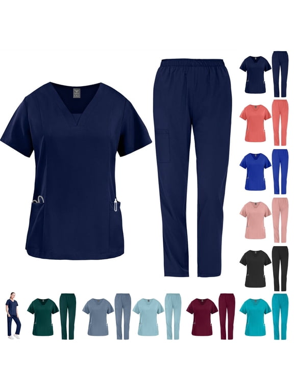 Scrubs Uniform Women Scrubs Set Top and Pants Navy S