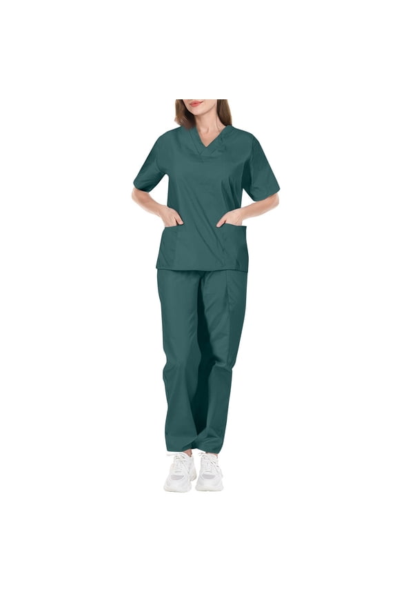 Scrubs Uniform for Women - Tops & Straight Leg Pants with multi Pockets, Soft Stretch, Easy Care Dark Green S