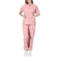 thumbnail image 1 of Scrubs Uniform for Women - Tops & Straight Leg Pants with multi Pockets, Soft Stretch, Easy Care Pink S, 1 of 3