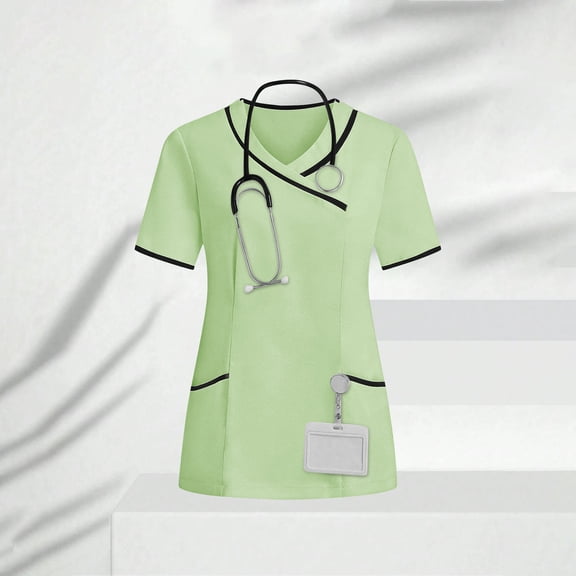 Scrubs Uniforms Tops - Women's Lightweight Stretchy Scrubs Tunic T-Shirt for Work Short Sleeve V-Neck Shirt with Pockets Green M