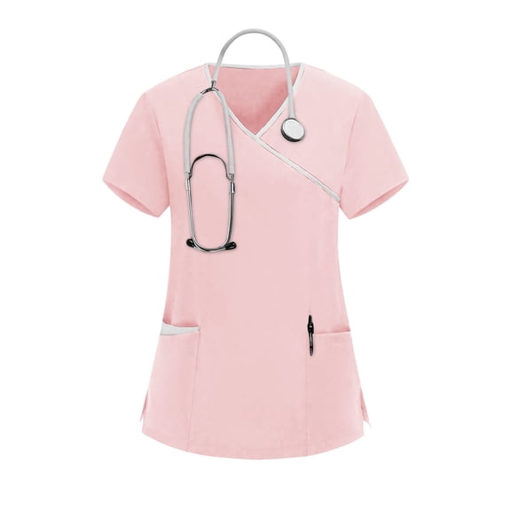 Scrubs Uniforms Tops - Women's Lightweight Stretchy Scrubs Tunic T-Shirt for Work Short Sleeve V-Neck Shirt with Pockets M