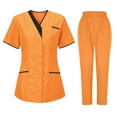 thumbnail image 1 of Scrubs_Uniforms Women Full Set Unisex Medical Uniforms Short Sleeve V Neck Tunic Top and Straight Leg Pants with Pockets, Beauty Tunics for Women Nursing_Workwear Suits Orange L, 1 of 2