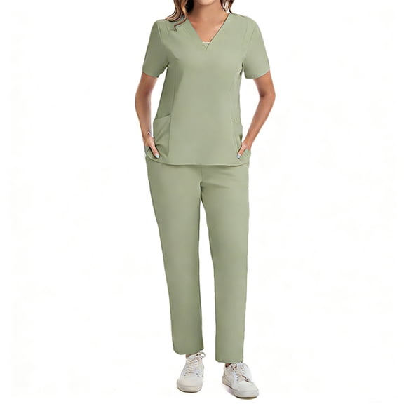 Scrubs Uniforms for Women - Mock Wrap Scrub Top & Straight Leg Scrub Pants with Multi-Pocket, Back Princess Seams, Soft Fabric,Mint Green XXL