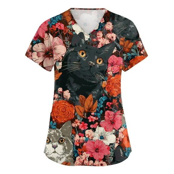 Scrubs, V Neck Butterfly Printed Short-Sleeved Work Clothes With Side Slit Pockets And Uniforms Mothers Day Scrubs Green Tops High Tank For Women Tops Summer Tops Work (XL, Purple Pink) ZMTing