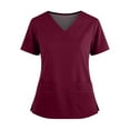 thumbnail image 1 of Scrubs for Women, Breast Cancer Awareness Uniform V-Neck Short Sleeve Workwear Double Pocket Casual Compliant Work Shirt Nurse Apparel 2025 Womens Top Polyester Split Hem Red L, 1 of 3