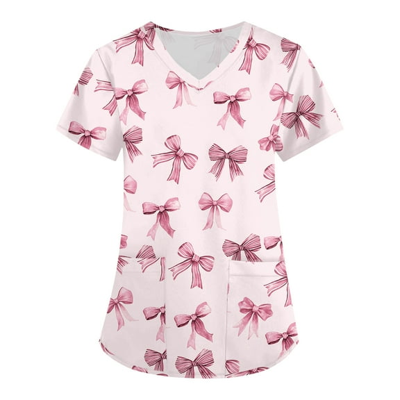 Scrubs for Women, Cotton Hemp Blend Medical Uniform Four Seasons Nursing Scrub Shirt Hand Wash Clinical Work Tops Nightmare Before Christmas Womens Short Sleeve V-Neck Top Pink S