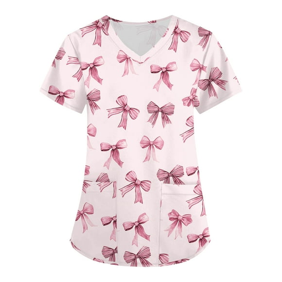 Scrubs for Women, Cotton Hemp Blend Medical Uniform Four Seasons Nursing Scrub Shirt Hand Wash Clinical Work Tops Nightmare Before Christmas Womens Short Sleeve V-Neck Top Pink S