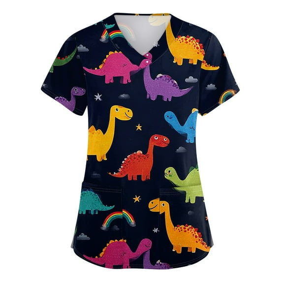 Scrubs For Women, Cute Animal Printed Casual Short Sleeve V Neck Carer Working Uniform Nurse Shirts With Pockets Women Scrubs Sleeveless Tops Womens Turtleneck Tank Tops (5XL, Yellow) ZMTing