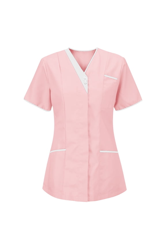 Scrubs Women Healthcare Woman Spa Salon Beautician V Neck Tunic Nail Massage Therapist Shirts Short Sleeve T Shirts Nurse Hospital Tops with Pockets