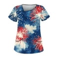 thumbnail image 1 of Scrubs For Women Plus Size, 4Th Of July Scrub Tops Size Skew Collar Short Sleeve Workwear With Double Layer Pockets Red White And Royal Blue American Flag Top Scrubs Tops (4XL, Light Blue) ZMTing, 1 of 3