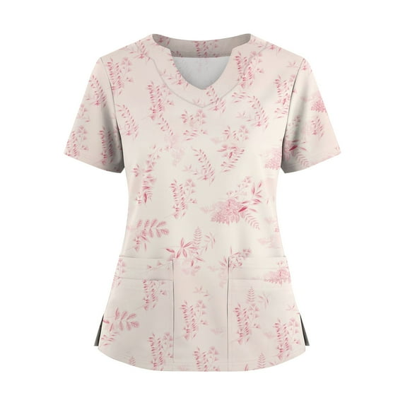 Scrubs Women, Plus Size Nurse Scrubs Short Sleeve Top-Loose Fit V Neck Floral Print Side Slit Work Uniform, Soft Healthcare Clothing Women Maternity Scrubs Pants Sweater (XL, Complexion) ZMTing