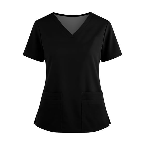 Scrubs Women, Plus Size V Neck Scrub Top With Double Pockets & Slit Hem-Short Sleeve Soft Nurse Scrubs For Work, Casual Tops White Nursing Scrubs Short Body Suit Top Shirts (XL, Black) ZMTing