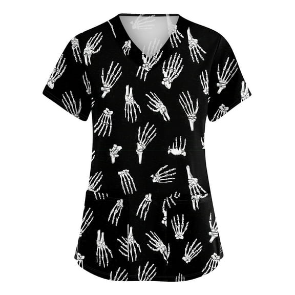 Scrubs, Women'S Floral Print Nursing Scrubs Top, V-Neck Healthcare Work Uniform With Pockets, Stretch Medical Scrubs For Women, Casual Clinic Duty Apparel Pants Scrubs (M, Dark Gray) ZMTing