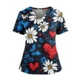 thumbnail image 1 of Scrubs, Women'S Plus Size Nurse Scrubs Floral Print V Neck Short Sleeve Top With Side Pockets, Split Hem-Comfortable Healthcare Work Uniform Tops Women Mens Pants Bottoms (XXL, Dark Blue) ZMTing, 1 of 5