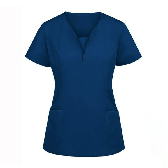 Scrubs, Women'S Quick-Dry V Neck Scrub Set With Pockets, Loose Fit Nursing Workwear Top & Pants, 4 Season Scrubs For Women, Plus Size Medical Uniforms, Nurse Scrubs Sets (XL, Navy) ZMTing