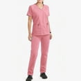 thumbnail image 1 of Scrubs Women,Scrubs Plus Size Women,Stretch V-Neck Scrub Top & Jogger Pant,Quick Dry Zipper Nursing Workwear with Pockets - Pink - XXL, 1 of 5