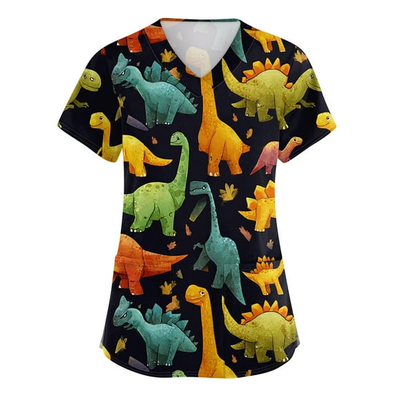 Scrubs For Women Set, Cute Animal Printed Casual Short Sleeve V Neck Carer Working Uniform Nurse Shirts With Pockets Blue Scrubs Crochet Tops Tank Top Woman Corset Tank Tops (5XL, Green) ZMTing