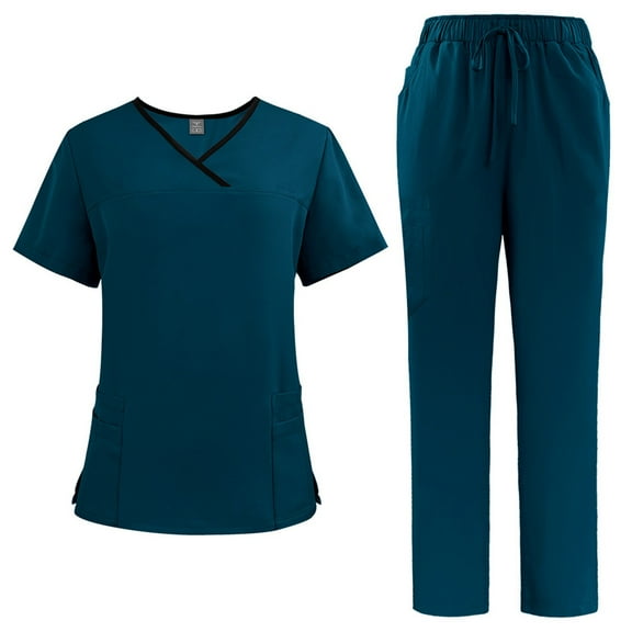 Medical Scrub Set for Women, Modern V Neck Scrub Top & Jogger Pant with 8 Pockets Professionals Soft Stretch Medical Nursing Uniforms Set dark green XX-Large