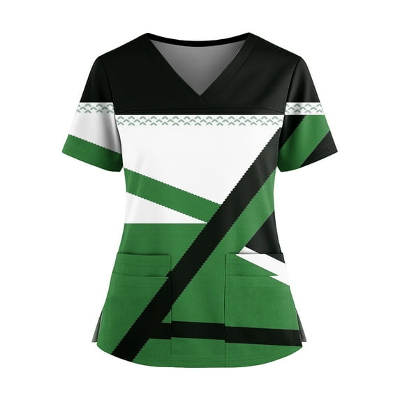 Scrubs For Women Set, Plus Size Floral Printed V Neck Short Sleeve Scrub Top With Side Slit & Multi-Pocket Stretchy Nursing Uniforms Work, Loose Fit Casual Scrubs Tops (M, Army Green) ZMTing