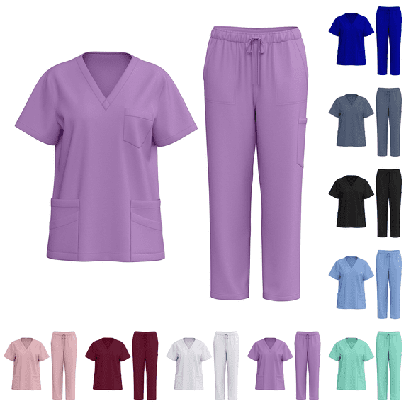 Scrubs for Women Set V-Neck Medical Scrub Top & Pant Pockets Breathable Nurse Uniform Top & Jogger Scrub Bottom with Pocket Comfortable and Functional Through Your Longest Shifts Purple XL