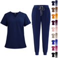 thumbnail image 1 of Scrubs for Women Set V Neck Top & Cargo Pants with 3 Pockets Elastic Bottom Joggings Womens Scrub Pants Skinny Leg Cuffed Stylish Comfortable Scrubs Jogger Dark Blue 2XL, 1 of 3