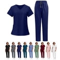 thumbnail image 1 of Scrubs for Women Set, V-Neck Top & Straight Leg Pants with 5 Pockets Easy Care, Quick Dry For Nurses, Clinics Uniforms, Long Workdays, Daily Wear Navy S, 1 of 5