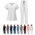 thumbnail image 1 of Scrubs for Women Set, V-Neck Top & Straight Leg Pants with 5 Pockets Easy Care, Quick Dry For Nurses, Clinics Uniforms, Long Workdays, Daily Wear White M, 1 of 5